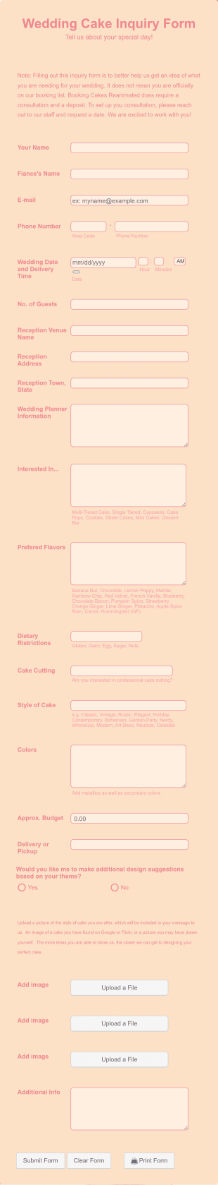 Wedding Cake Inquiry Form Template