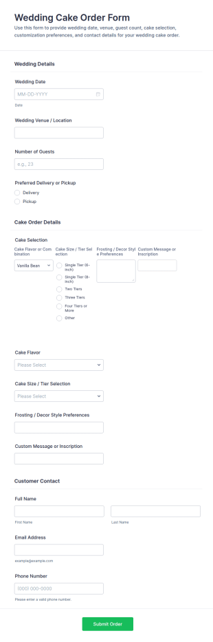 Wedding Cake Order Contract Form Template