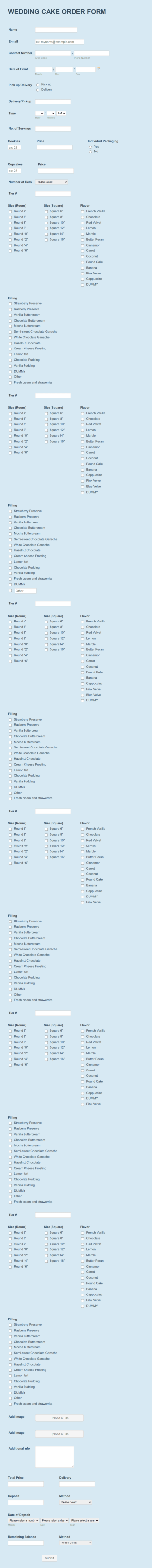 Wedding Cake Order Form Template