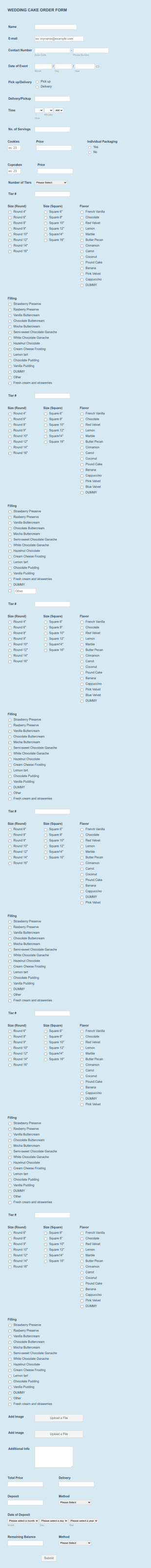 Wedding Cake Order Form Template