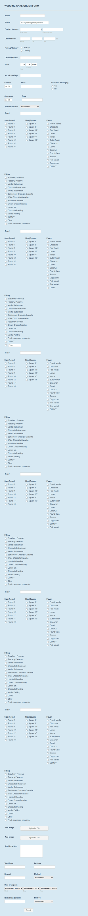 Wedding Cake Order Form Template