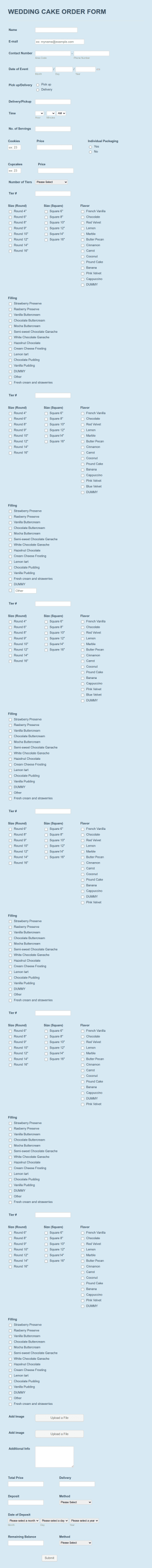 Wedding Cake Order Form Template
