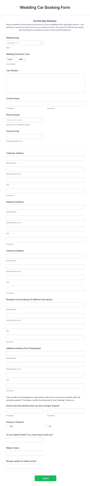Wedding Car Booking Form Template
