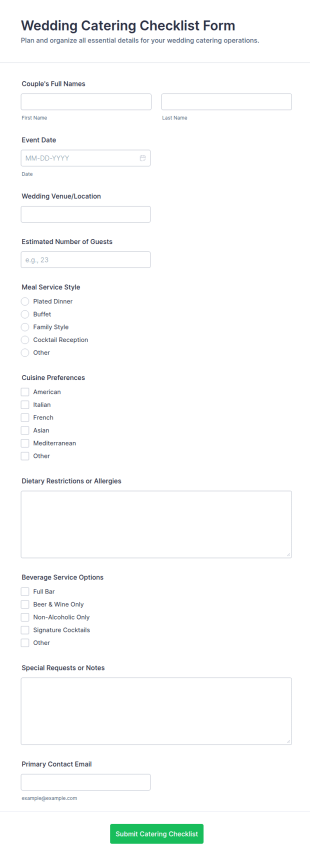 Wedding Catering Checklist Form Template