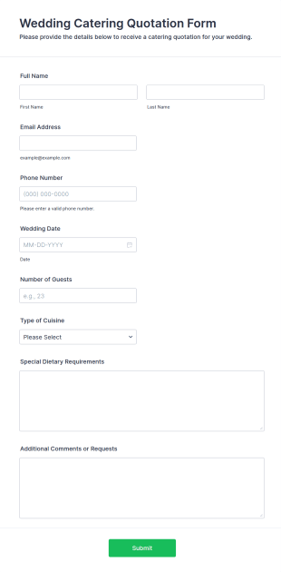 Wedding Catering Quotation Form Template
