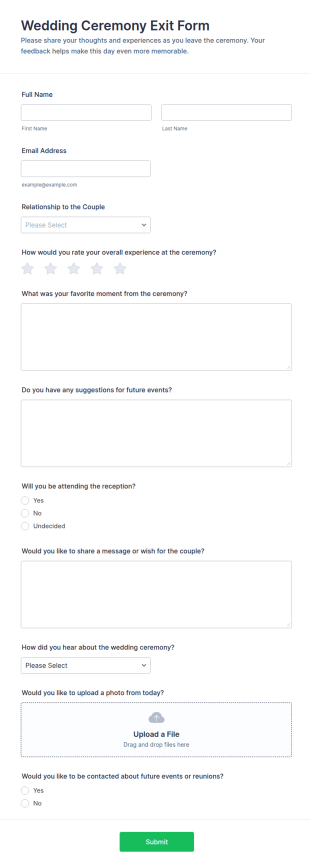 Wedding Ceremony Exit Form Template