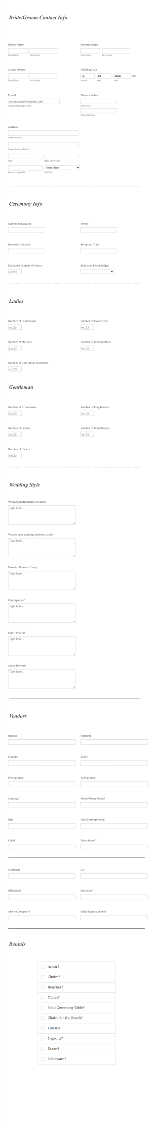 Wedding Consultation Form Template