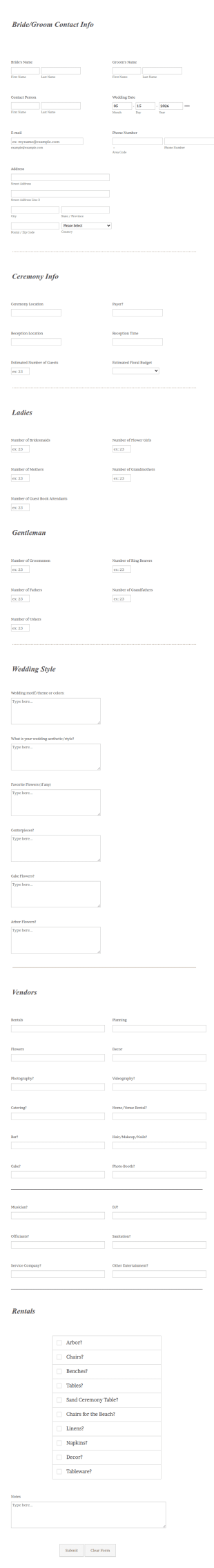 Wedding Consultation Form Template
