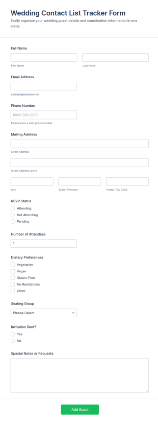 Wedding Contact List Tracker Form Template