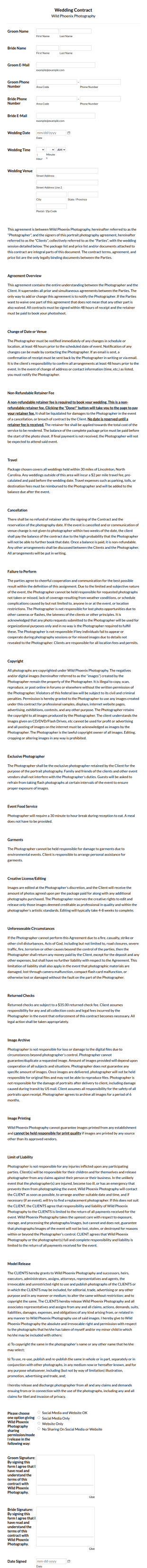 Wedding Contract Form Template