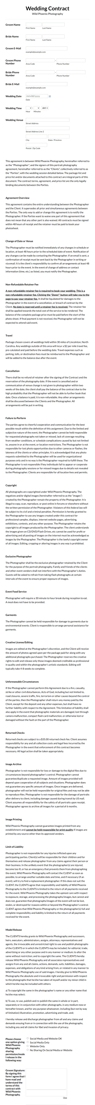 Wedding Contract Form Template