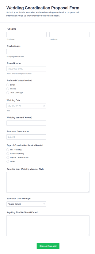 Wedding Coordination Proposal Form Template