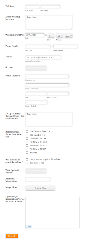 Wedding Dance Floor Wrapping Inquiry Form Template