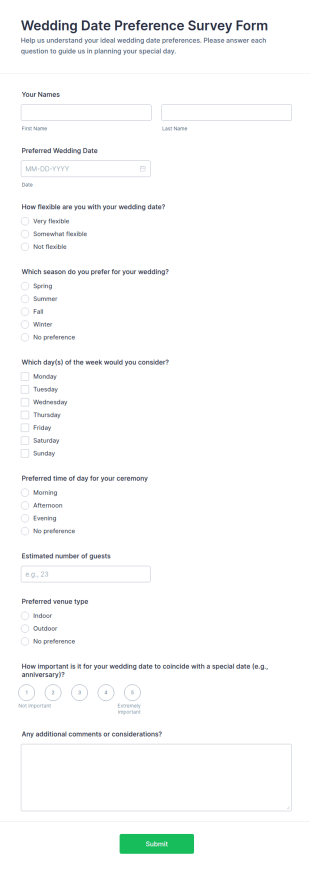 Wedding Date Preference Survey Form Template