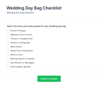 Wedding Day Bag Checklist Form Template