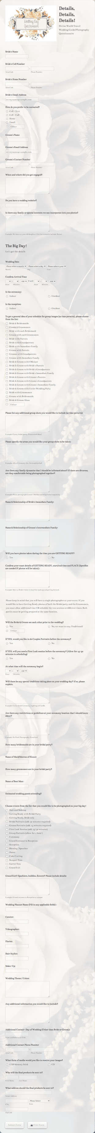 Wedding Day Photography Questionnaire Form Template