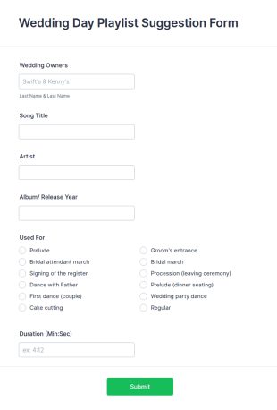 Wedding Day Playlist Suggestion Form Template