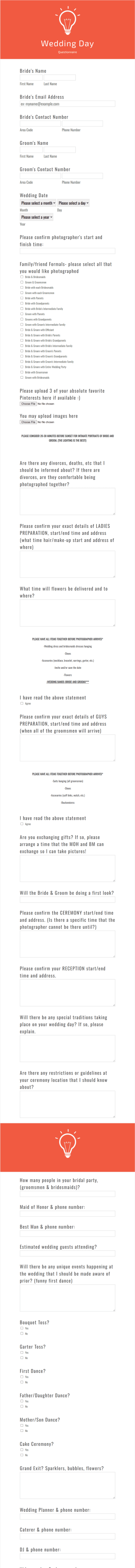 Wedding Day Survey Form Template
