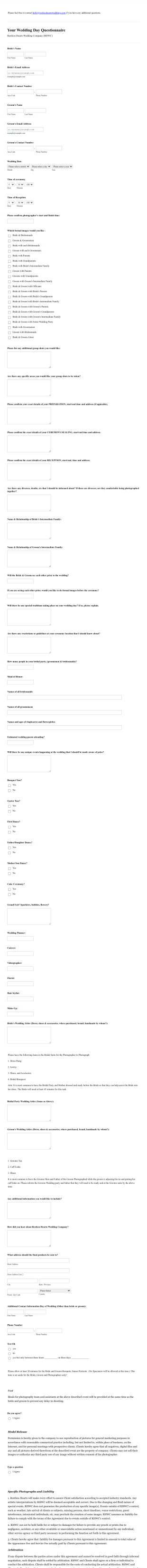 Wedding Day Questionnaire RHWC Updated Form Template