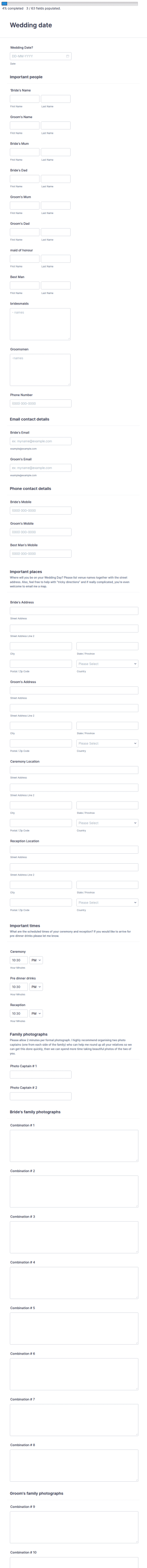 Wedding Details Form Template