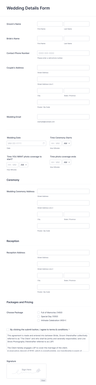 Wedding Details Form Template