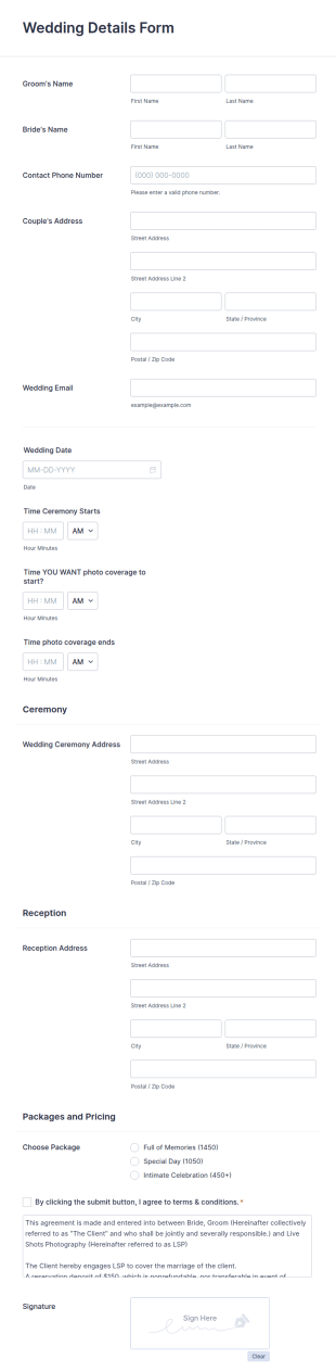 Wedding Details Form Template