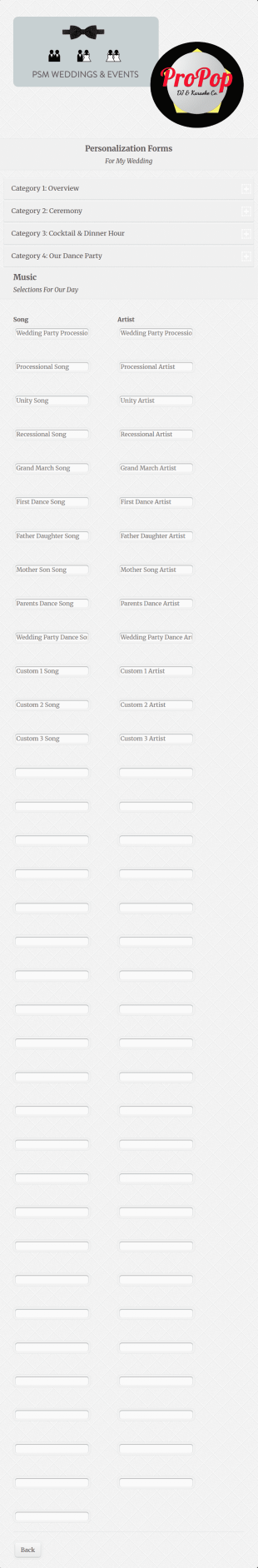 Wedding DJ Planning Forms Form Template