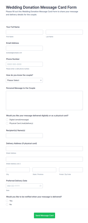 Wedding Donation Message Card Form Template