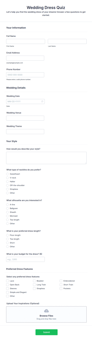 Wedding Dress Quiz Form Template