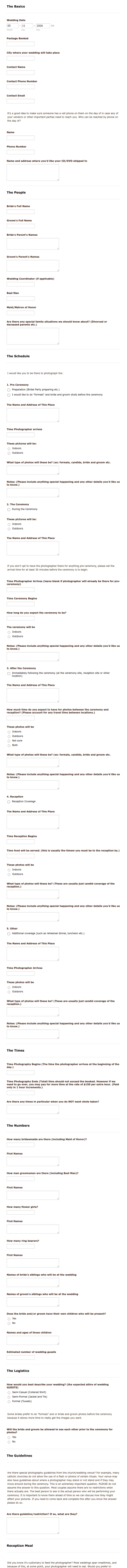 Wedding Event Plan Questionnaire Form Template