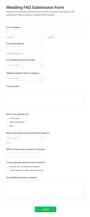 Wedding FAQ Submission Form Template