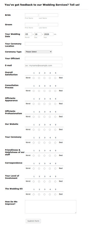 Wedding Feedback Form Template