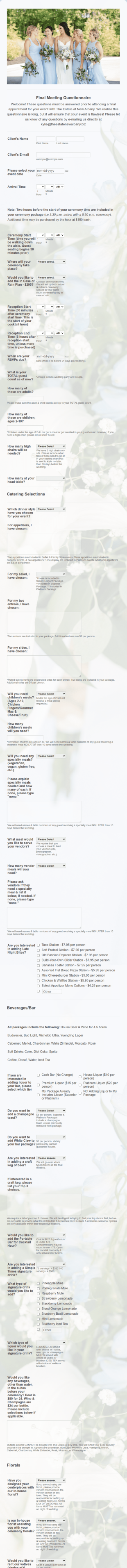 Wedding Final Meeting Questionnaire Form Template