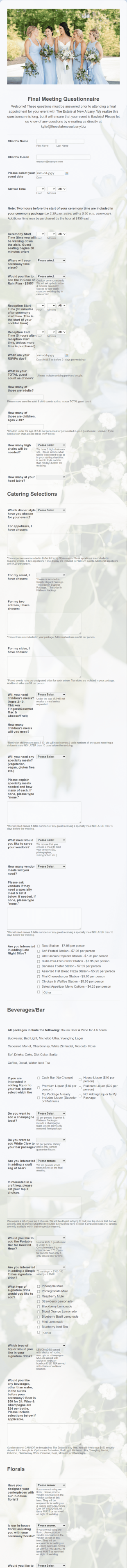 Wedding Final Meeting Questionnaire Form Template