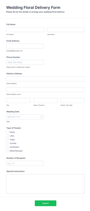 Wedding Floral Delivery Form Template