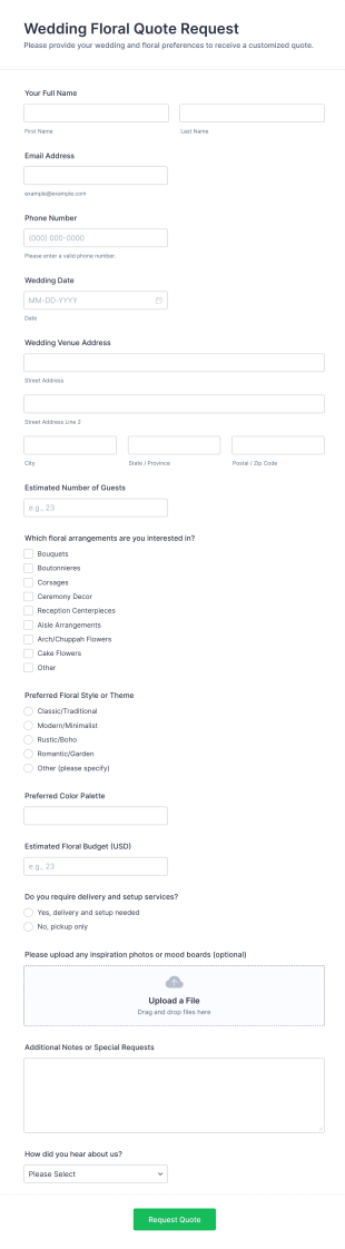 Wedding Floral Quote Request Form Template
