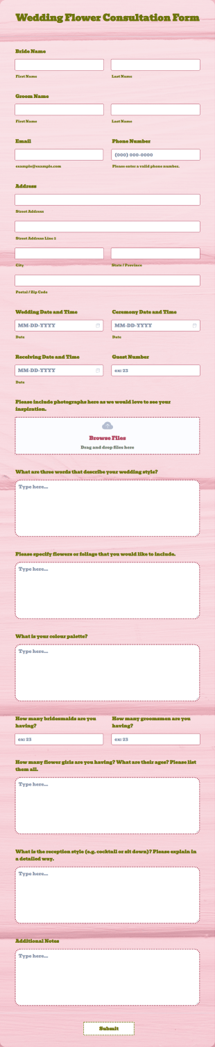 Wedding Flower Consultation Form Template