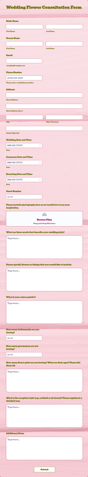 Wedding Flower Consultation Form Template