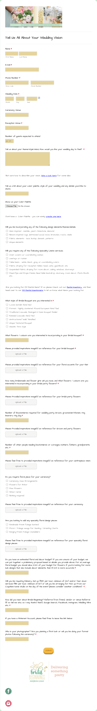 Wedding Flowers Intake Form Template