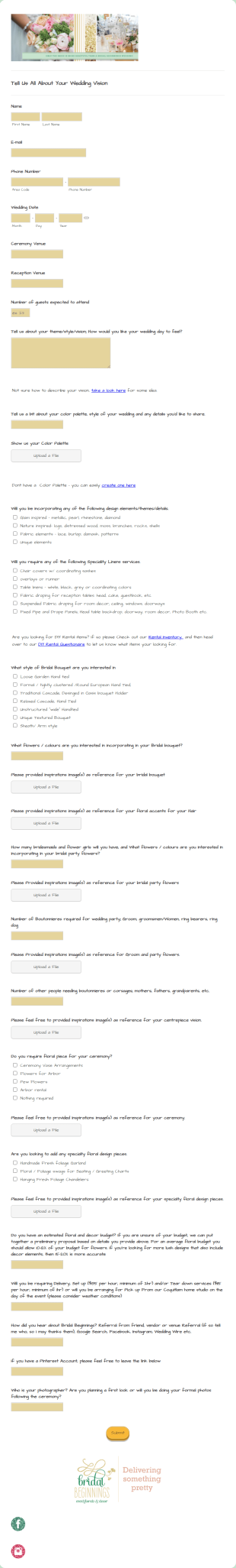 Wedding Flowers Intake Form Template