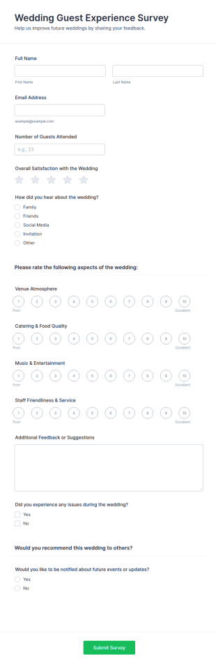 Wedding Guest Experience Survey Form Template