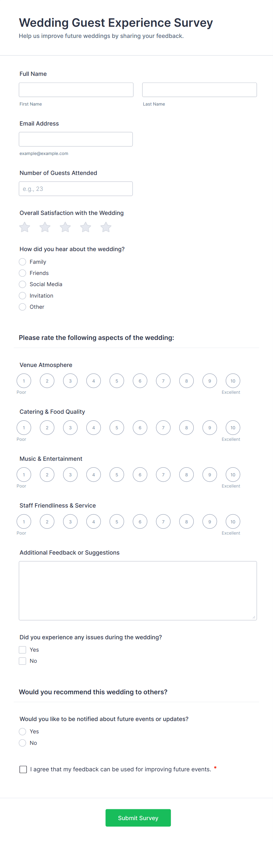 Wedding Guest Experience Survey Form Template | Jotform