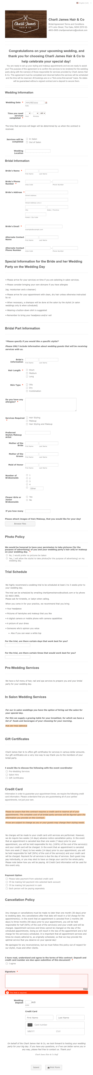 Wedding Hair & Makeup Service Order Form Template