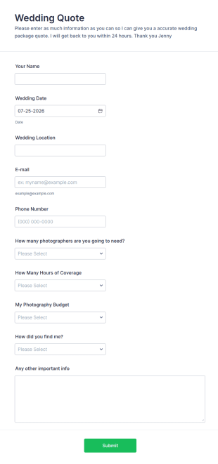 Wedding Quote Request Form Template