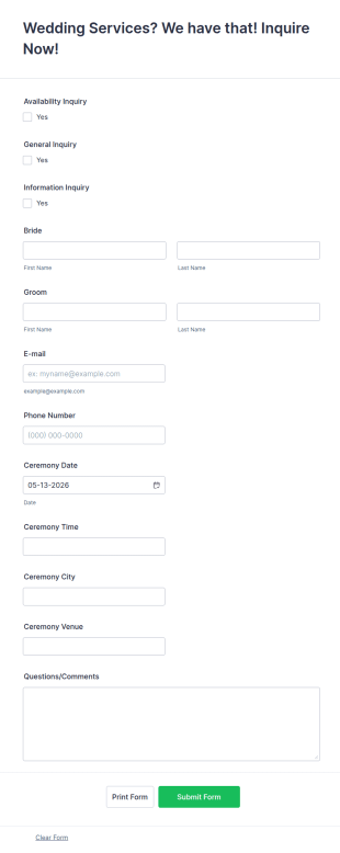 Wedding Inquiry Form Template