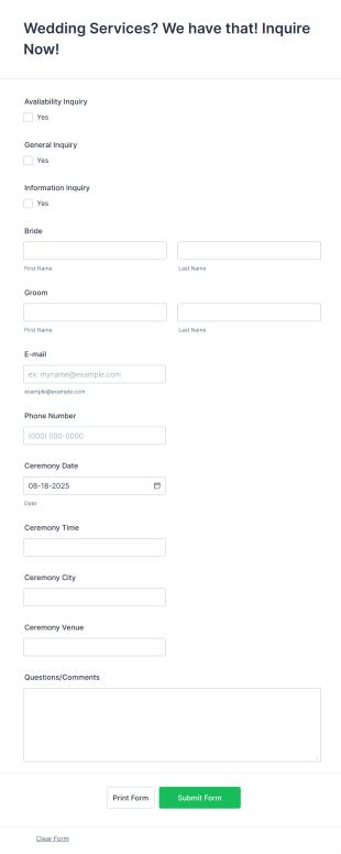 Wedding Inquiry Form Template