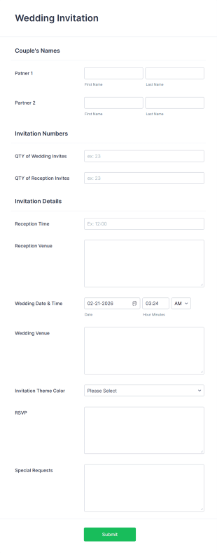 Wedding Invitation Form Template