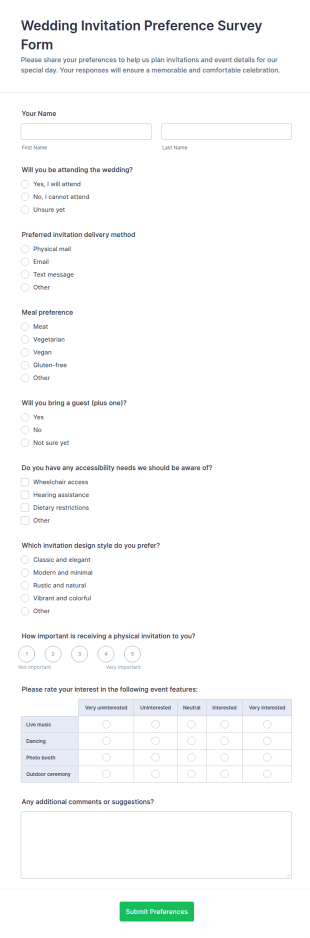 Wedding Invitation Preference Survey Form Template