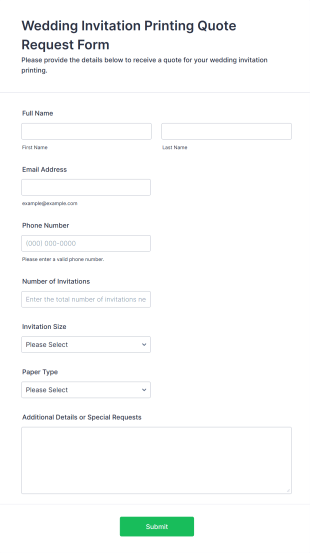 Wedding Invitation Printing Quote Request Form Template