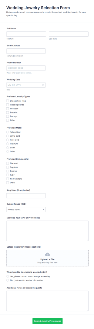 Wedding Jewelry Selection Form Template